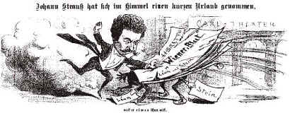 Karikatur zu Wiener Blut in Kikeriki am 12.11.1899, die Johann Strauss zeigt